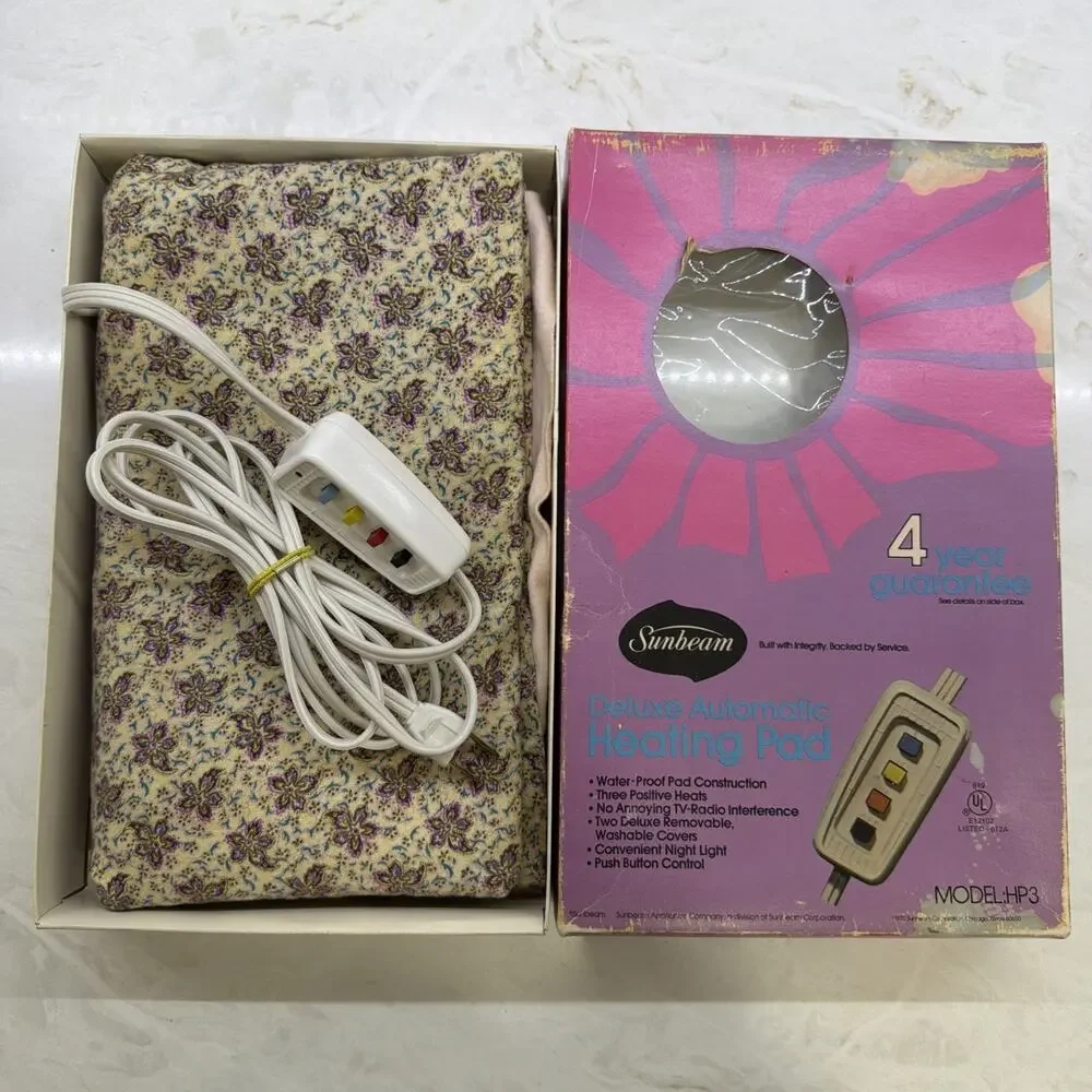 Vintage Rare 1972 Sunbeam Heating Pad Purple Floral Original Box & Manual Tested - Picture 9 of 16